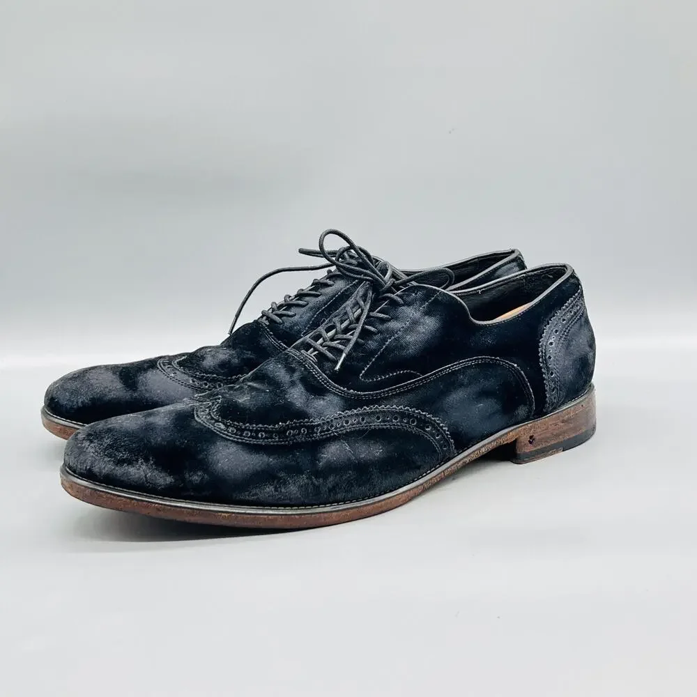 John Varvatos Shoes Mens 15 Black elvet Wingtip Oxford Fleetwood Distressed